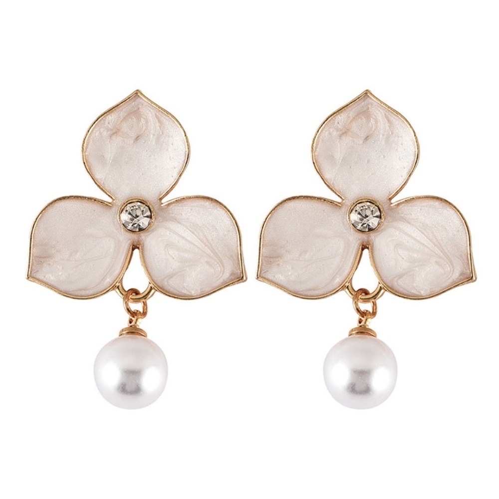 *BENTLEE* Pink Flower x Pearl Fashion Dangle Earrings